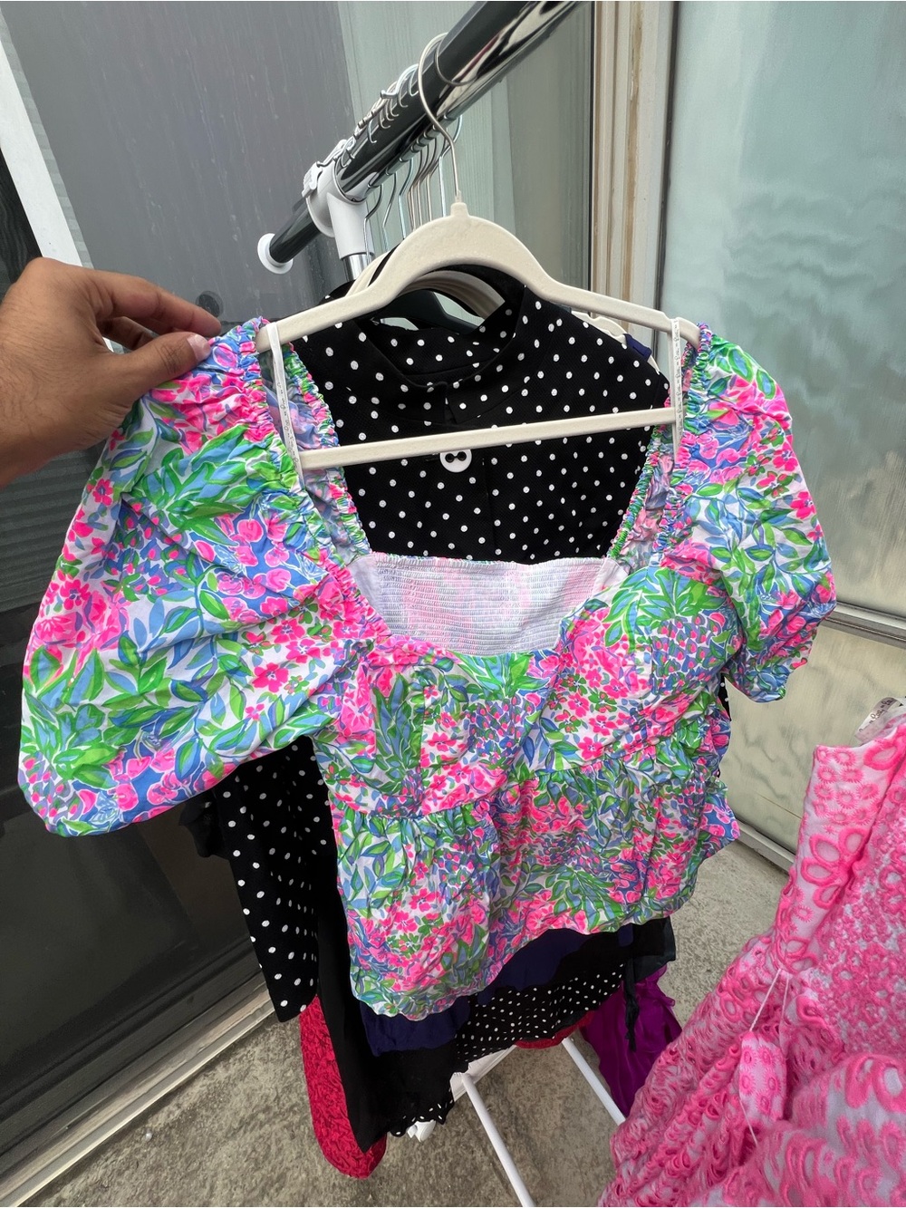 Lilly Pulitzer Pink & Green Floral Puff-Sleeve Crop Top